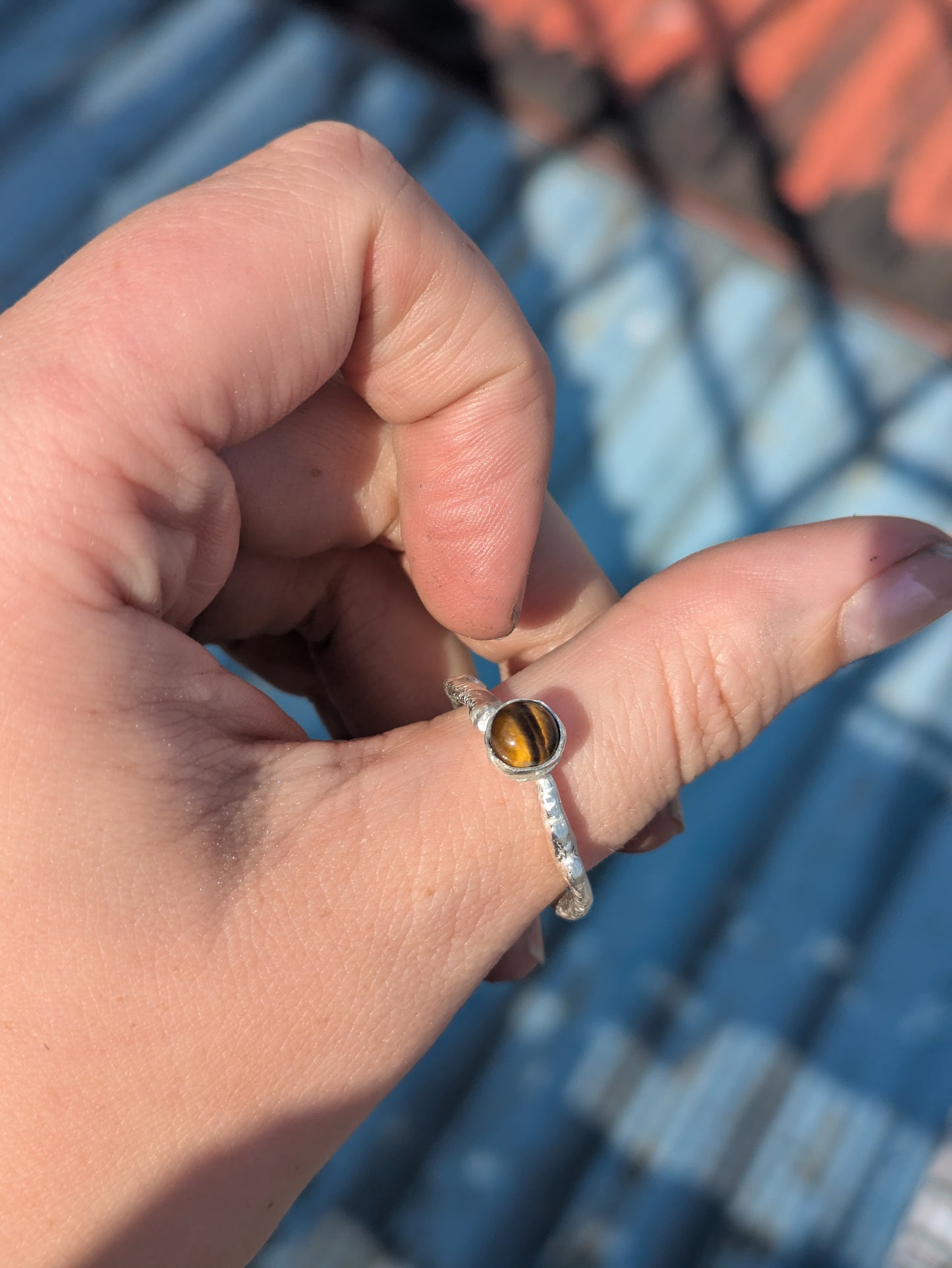 One of a Kind Molten Ring with Tiger’s Eye – Sterling Silver, Size Q½