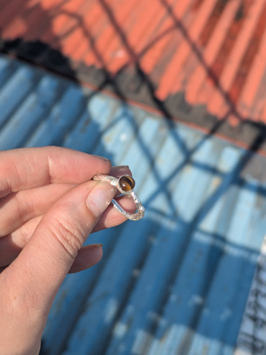 One of a Kind Molten Ring with Tiger’s Eye – Sterling Silver, Size Q½