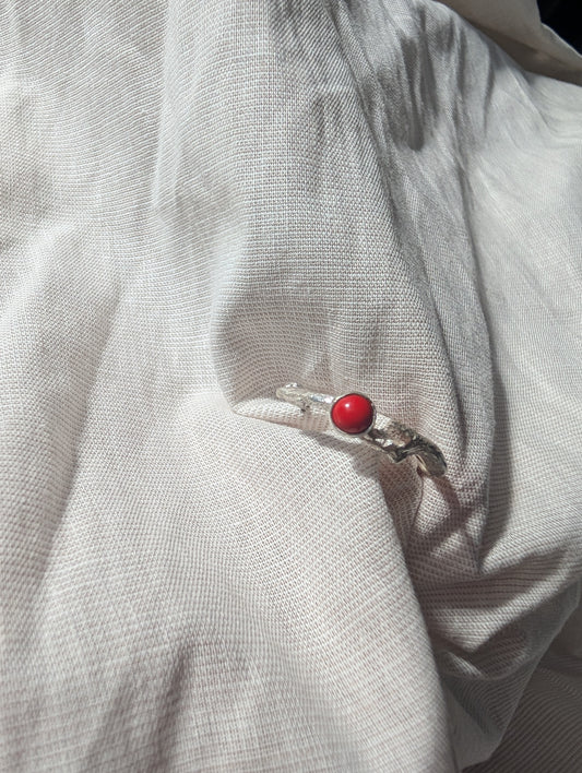 One of a kind, molten silver carnelian ring