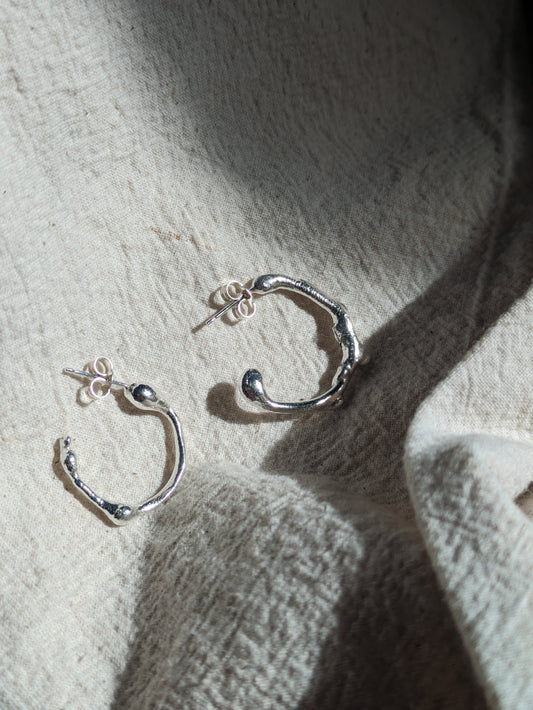 Molten sterling silver hoops - Hiraeth Hoops