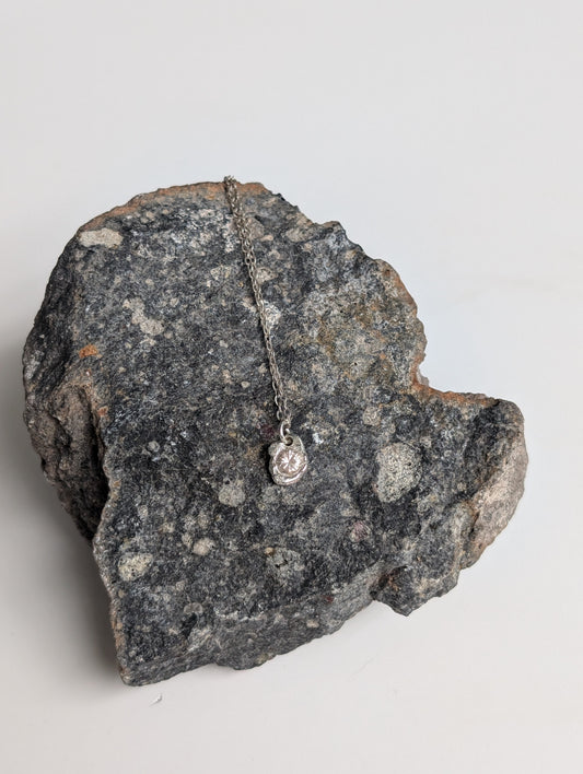 Dainty molten silver necklace with cubic zirconia - one of a kind