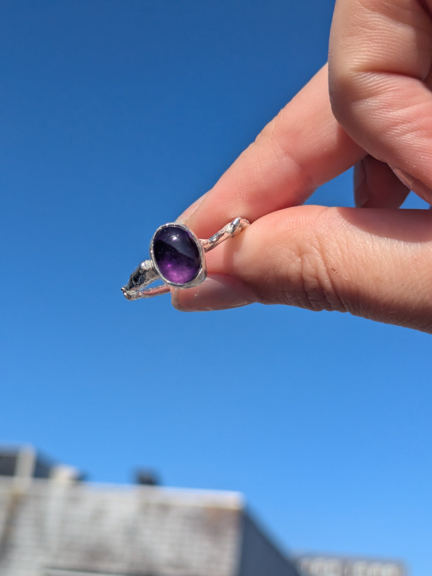 One of a kind molten amethyst ring
