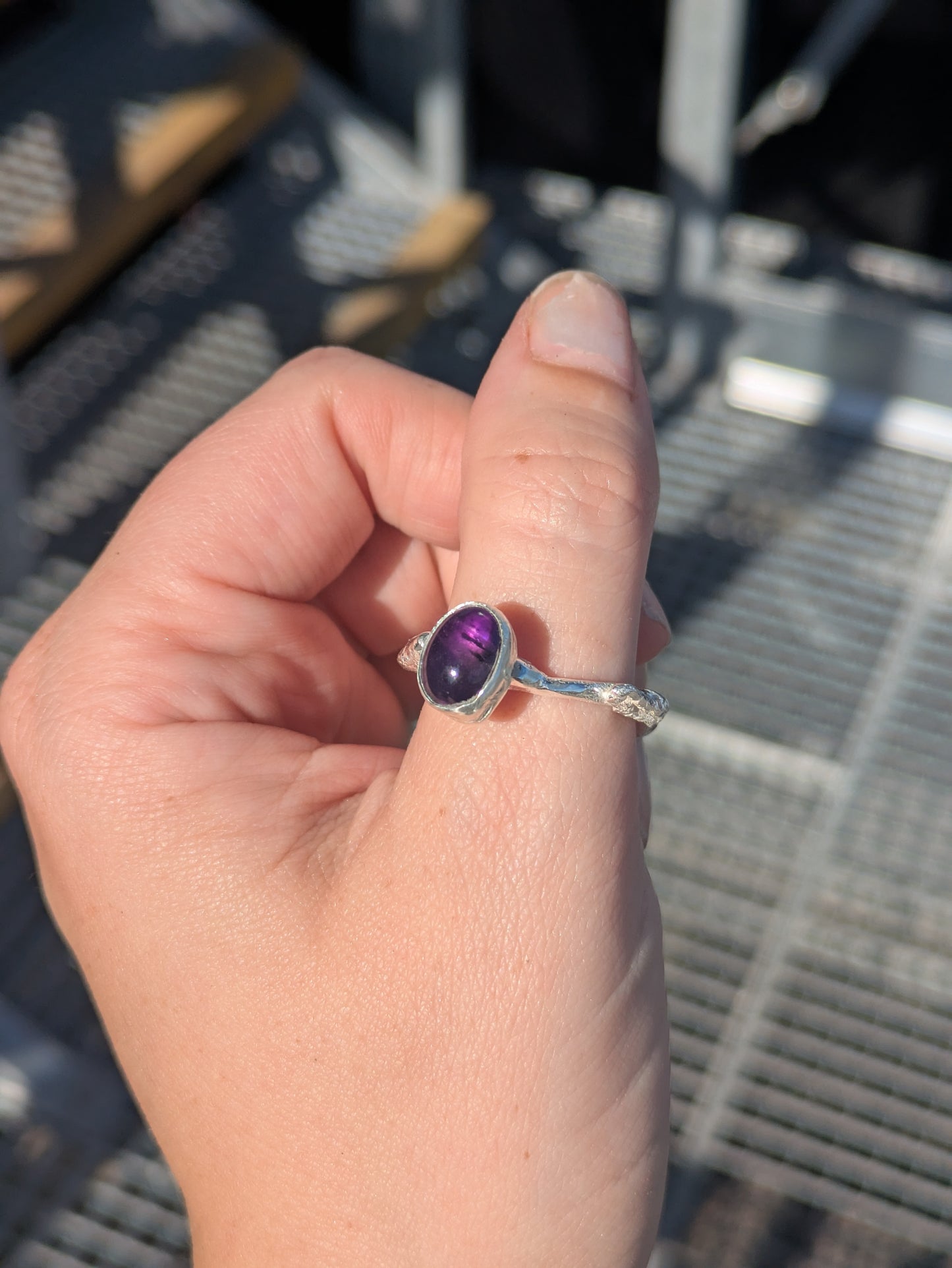 One of a kind molten amethyst ring