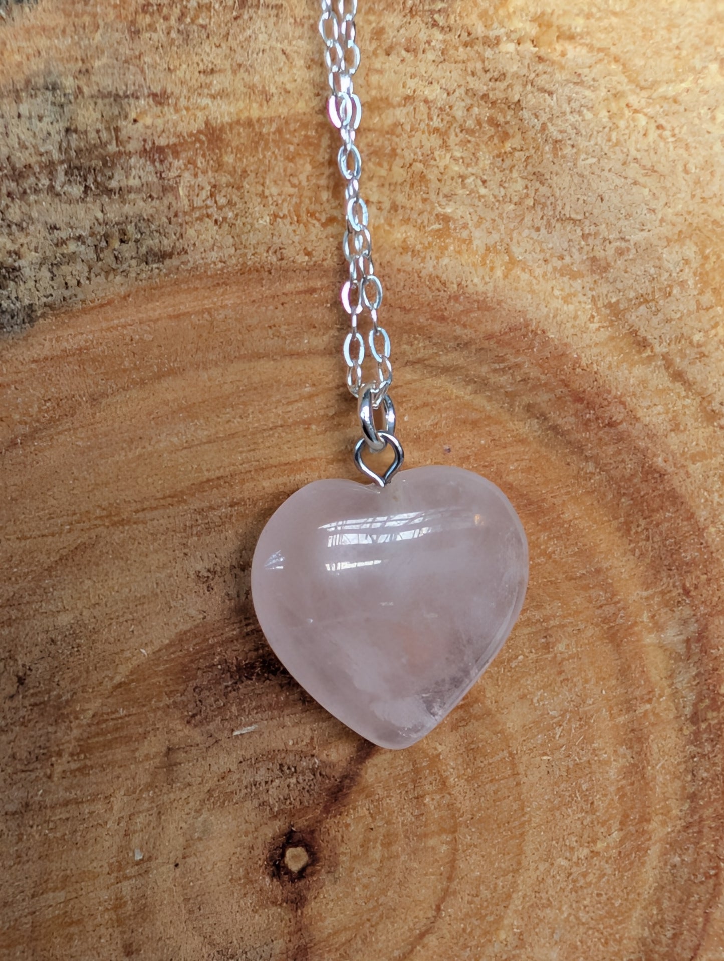 Rose Quartz Heart Necklace Sterling Silver