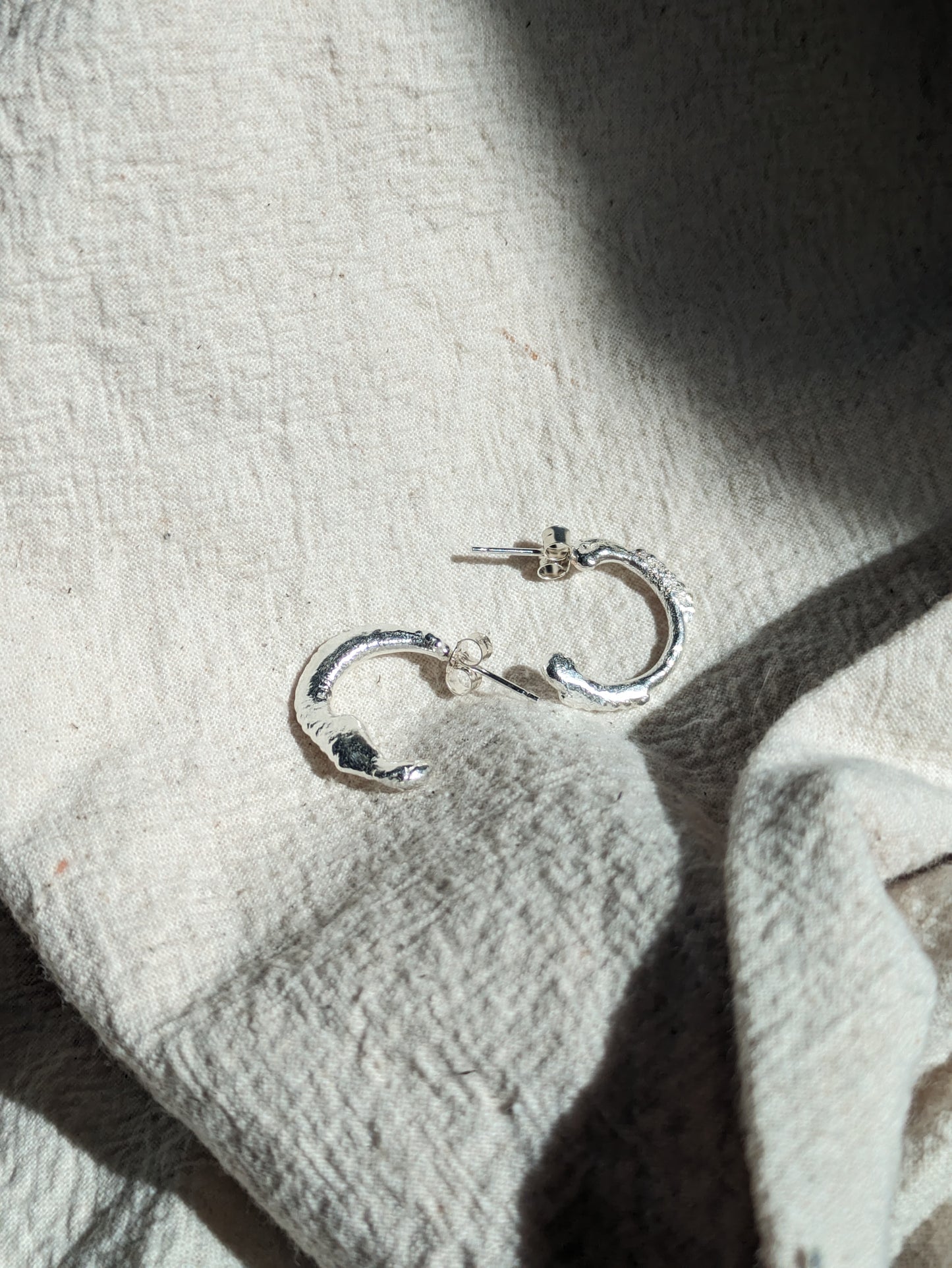 Molten sterling silver hoops - Hiraeth Hoops