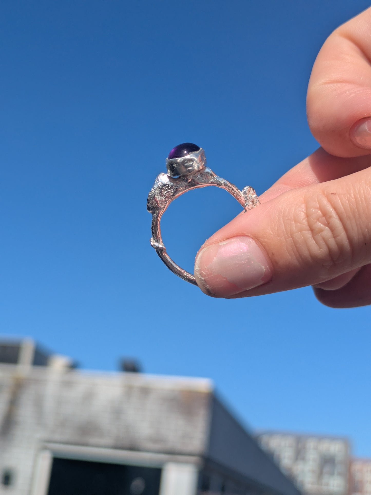 One of a kind molten amethyst ring