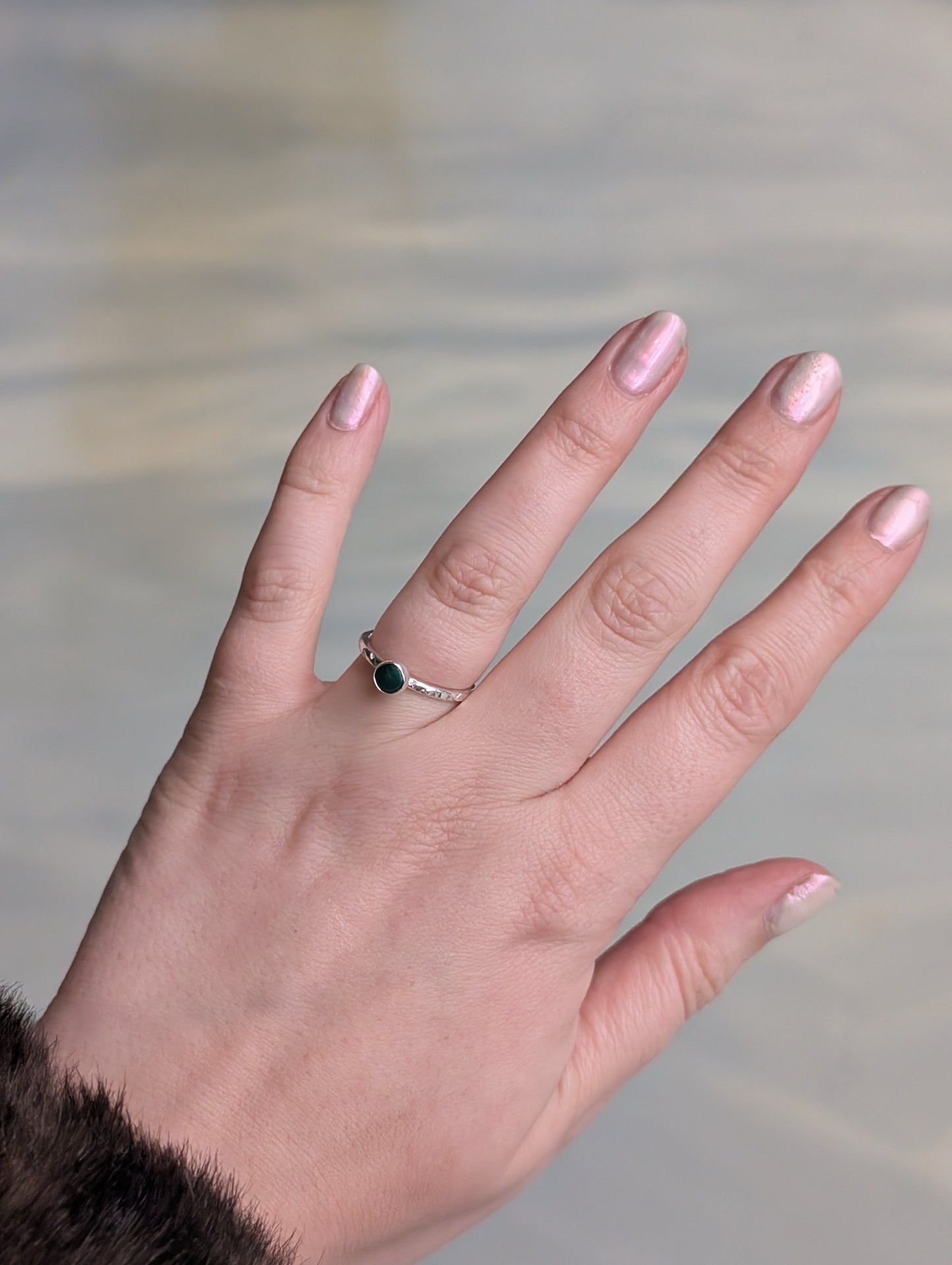 Textured silver malachite ring