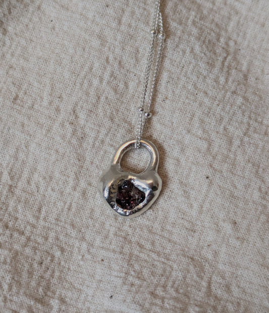 Raw Garnet Heart Necklace