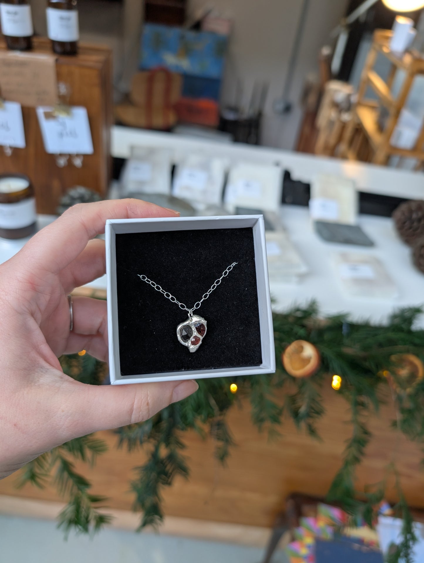 Broken hearted garnet necklace