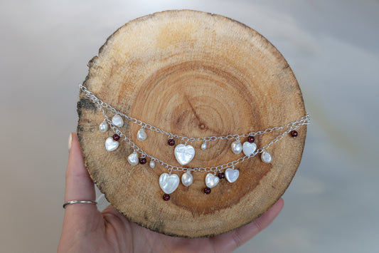 Double layered pearl and garnet necklace