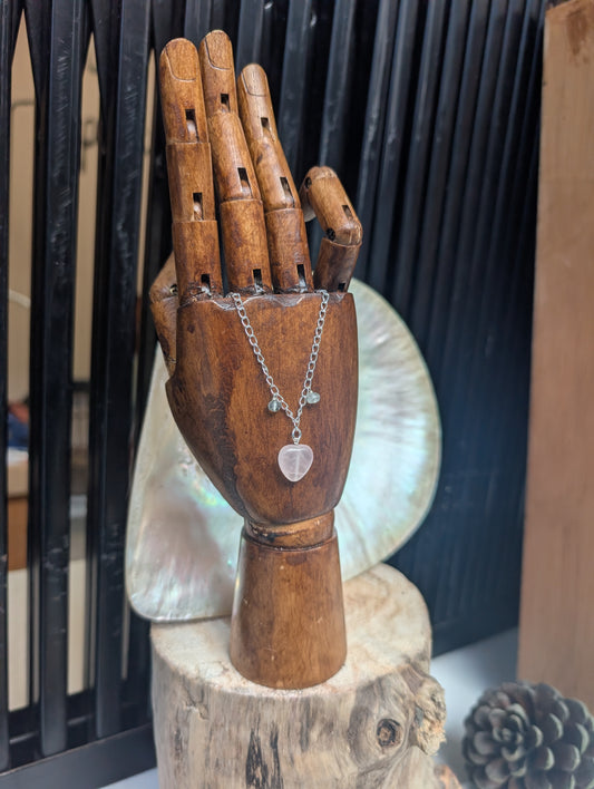 Rose quartz heart and moss agate bracelet