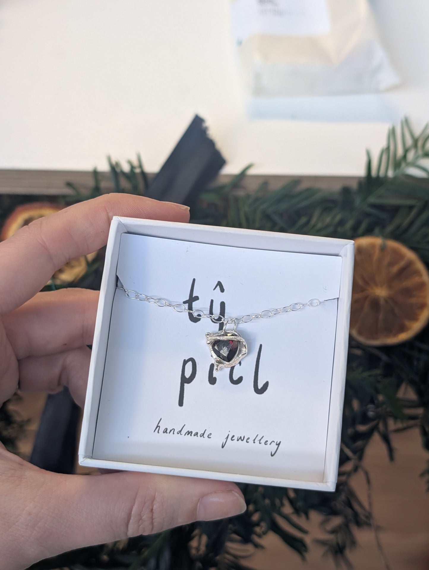 Gothic garnet heart necklace