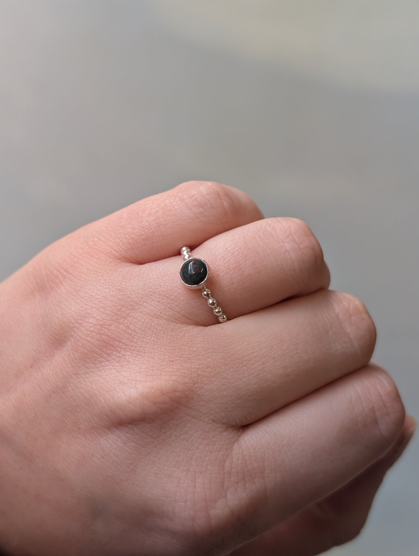 Beaded bloodstone ring
