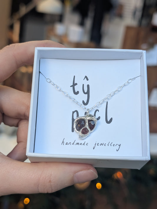 Broken hearted garnet necklace