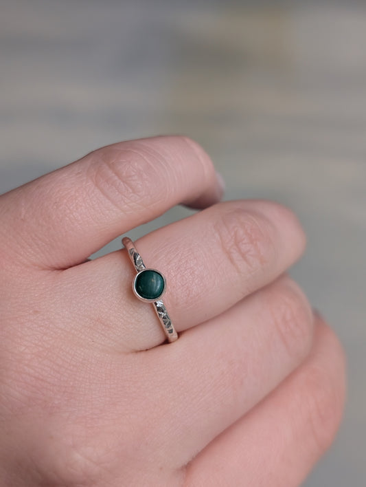 Textured silver malachite ring