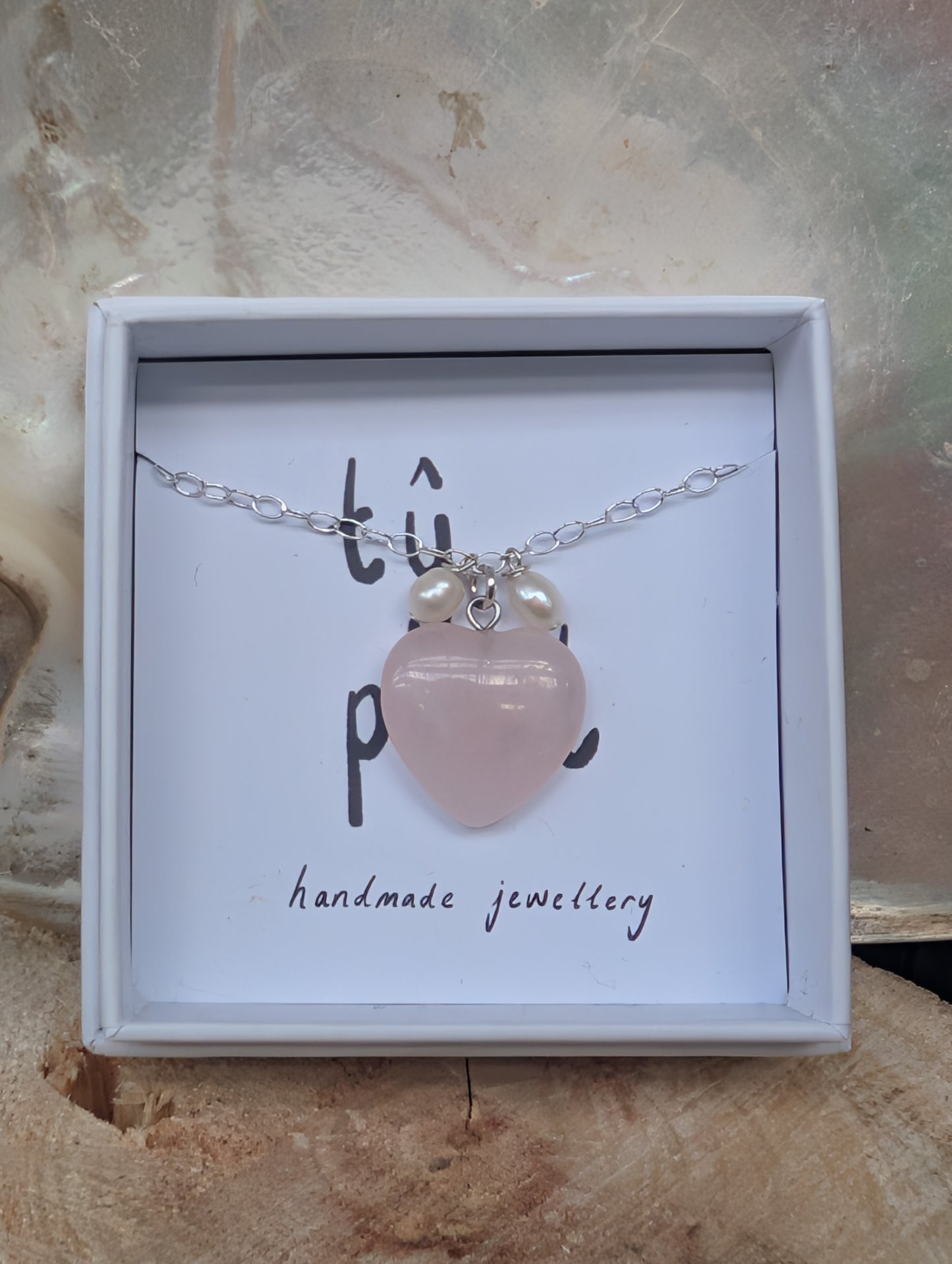 Rose Quartz Heart with Freshwater Pearls