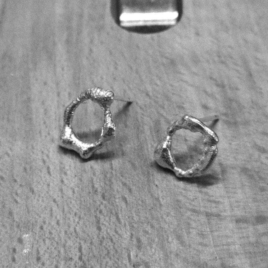 Molten sterling silver circular studs - Hiraeth studs